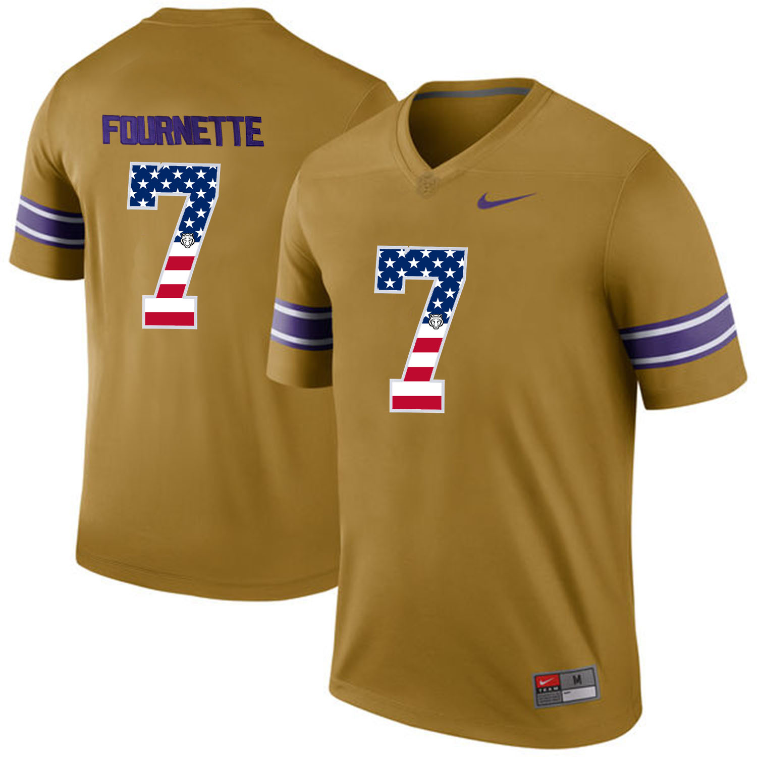 US Flag Fashion Men LSU Tigers Leonard Fournette 7 College Football Limited Legend Jersey Gridiron Gold